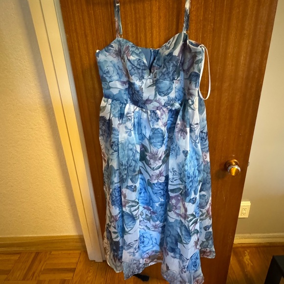 Lulu's Blue Floral Midi Dress with Spaghetti Straps - Picture 3 of 4
